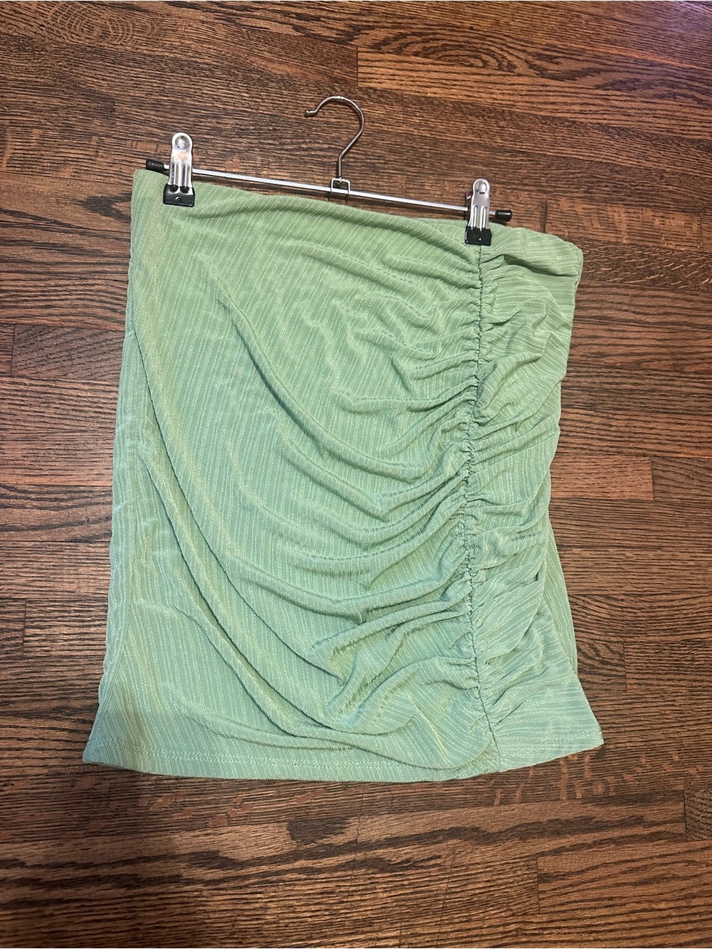 Naked Wardrobe Women’s Ruched Light Green Mini Skirt NWOT